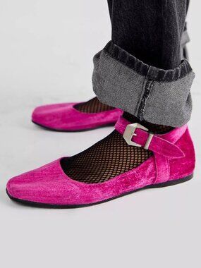 Free People Mystic Pink Velvet Mary Jane Flats